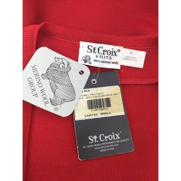 St. Croix Wool Cardigan Jacket Red Gold Buttons - Picture 7 of 12
